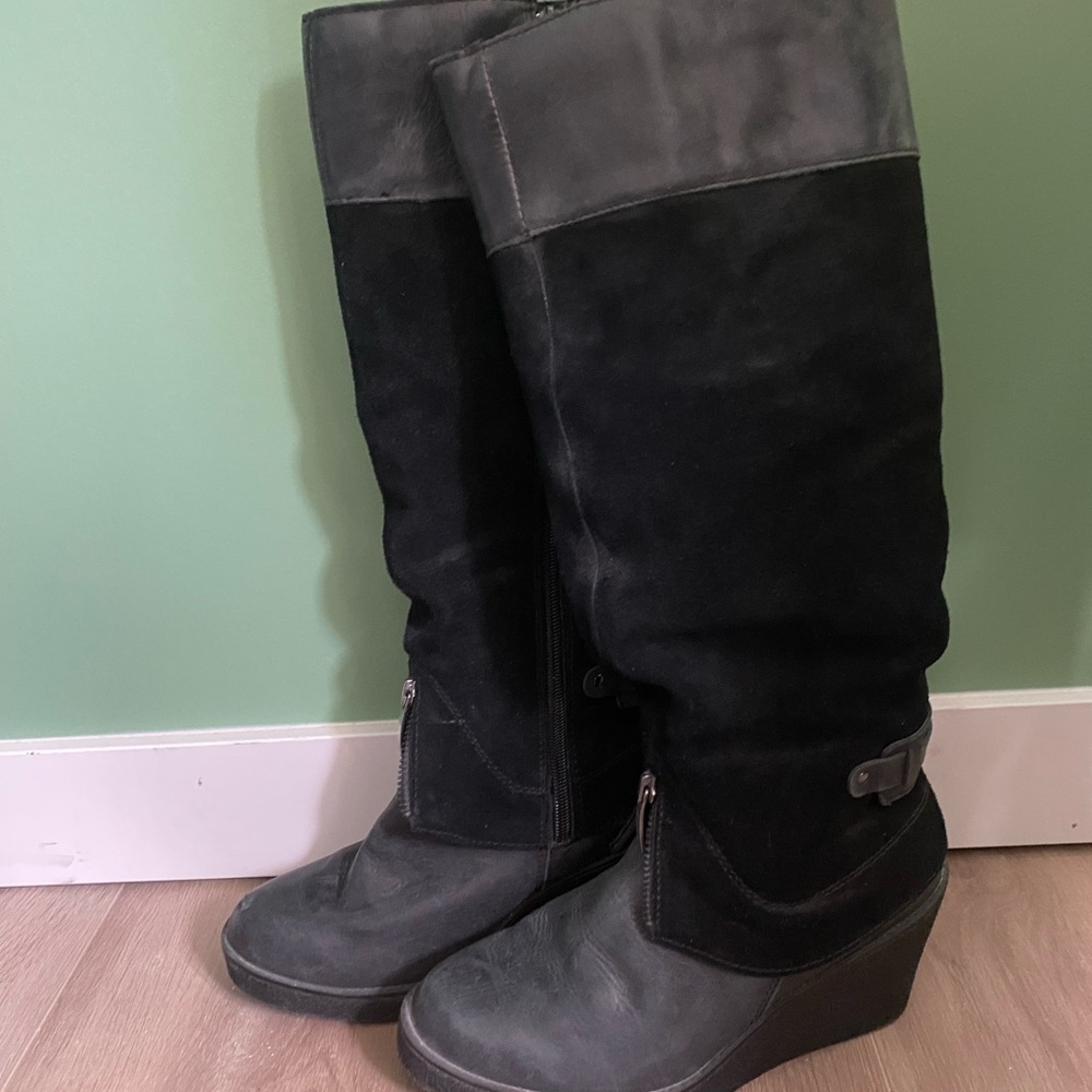 Cougar Black Knee Boots- leather and suede
